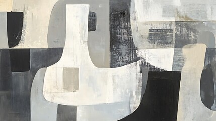 Aufkleber - Abstract grayscale painting with layered shapes and textures.