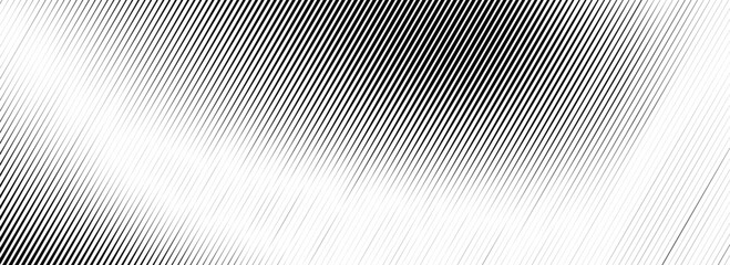 Poster - Vanishing linear gradient texture. Black diagonal stripe gradation background. Thin to thick fade slanted pattern backdrop. Vector oblique parallel stroke wallpaper for overlay, print, cover, banner