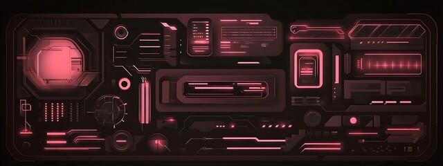 Aufkleber - Futuristic red digital interface panel.