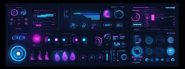Aufkleber - Futuristic HUD interface with digital charts, graphs, and data visualization elements.