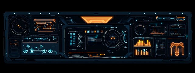 Aufkleber - Futuristic digital interface dashboard with various data displays.