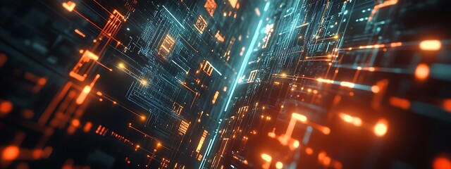 Poster - Abstract digital network data flow.