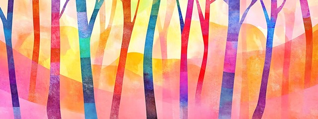 Poster - Colorful abstract watercolor painting of a forest.