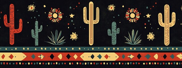 Poster - Southwestern desert cactus and floral seamless pattern.