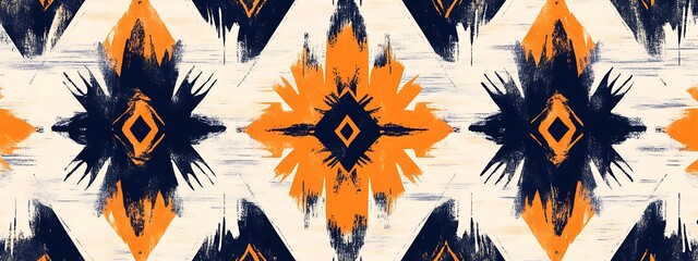 Poster - Abstract geometric pattern with orange and navy blue colors on a white background.