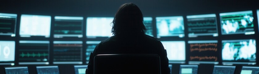 Poster - Cybersecurity operations expert monitoring in command center technology surveillance high-tech environment