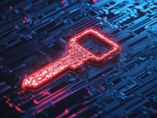 Poster - Unlocking digital security key technology design cyber environment futuristic viewpoint conceptual imagery
