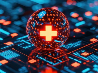 Poster - Digital health innovation medical technology sphere cyber environment 3d visual concept futuristic view