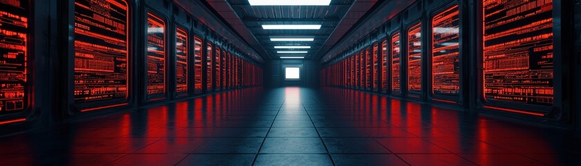 Poster - Exploring data center operations high-tech facility digital infrastructure futuristic environment wide angle view