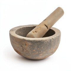 Wall Mural - Rock stone mortar with pestle isolated on a white background