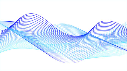 Abstract fluid shape with blue and purple wavy lines intertwined on a white background, Dynamic flowing wave lines design element.