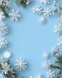 © Jirut - A pastel light blue background with softly swirling white snowflakes floating from all corners