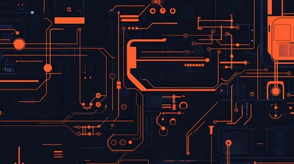 Poster - Orange circuit board on dark blue.