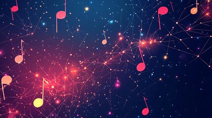Aufkleber - Music notes on abstract connected lines.