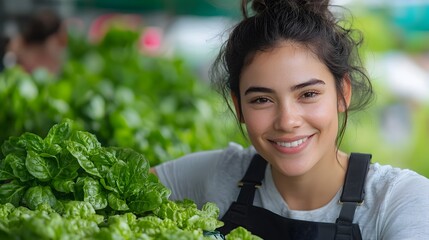 Aufkleber - Portrait of a professional female entrepreneur managing a modern indoor hydroponic greenhouse facility