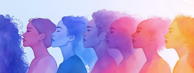 Poster - Diverse women profiles in rainbow colors.