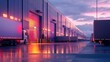 © EFA - A twilight scene of a warehouse with trucks, highlighting logistics operations.