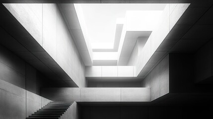 Wall Mural - Modern concrete architecture, staircase, light.