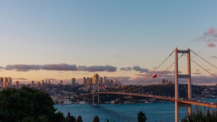 Wall Mural - time lapse day to night video of istanbul and bosphorus bridge. istanbul timelapse.
