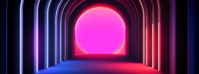 Poster - Neon archway with pink circle.