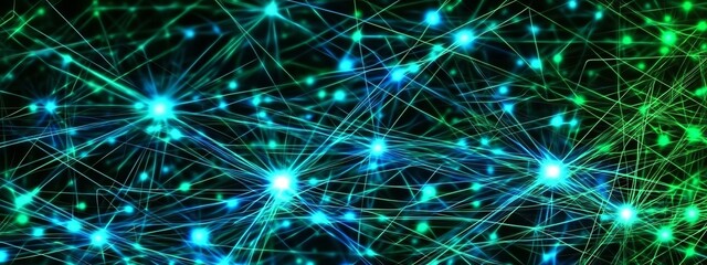 Poster - Networked glowing, blue green lights.