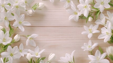 Wall Mural - White Flowers on Wooden Table