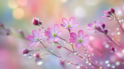 Aufkleber - Pink flowers with water drops.