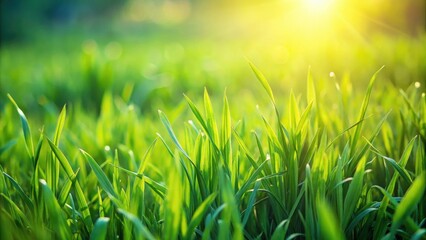 Wall Mural - A close-up photo of lush meadow grass, green, nature, field, plant, organic, fresh, growth, outdoor, natural, vibrant