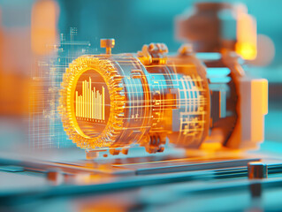 Aufkleber - A futuristic digital illustration showcasing a mechanical component with glowing data visualization elements, symbolizing advanced technology and analytics.