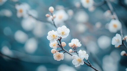 Aufkleber - White blossoms on branch.