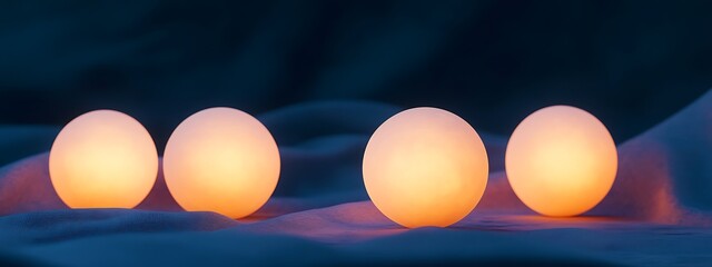 Poster - Four glowing eggs on cloth.