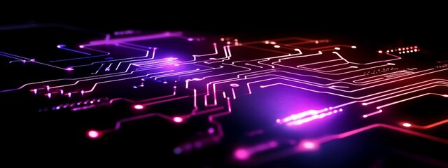 Poster - Glowing circuit board, purple and red.