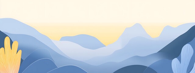 Aufkleber - Blue layered hills, plants.