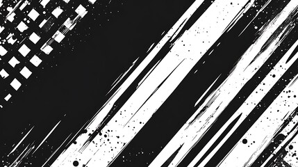 Poster - Black paint strokes, grid, white.