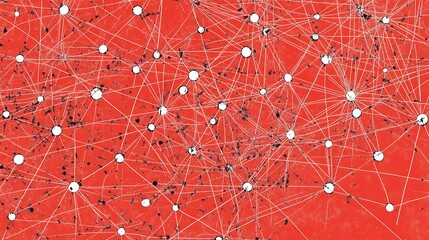 Aufkleber - Network of nodes with lines on red.