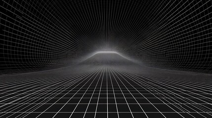 Poster - Abstract white wireframe grid landscape.