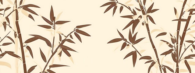 Poster - Bamboo stalks and leaves on beige.