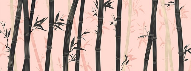 Poster - Black and beige bamboo stalks on pink.