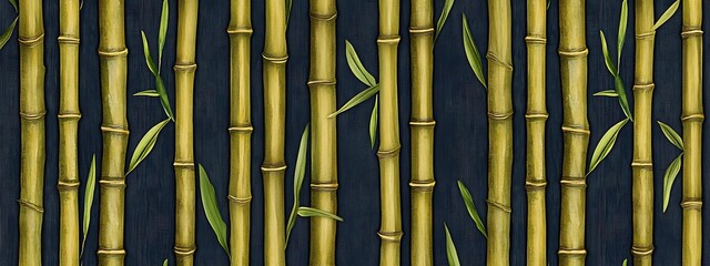 Poster - Seamless pattern with bamboo stalks and leaves. (1)