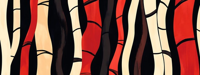 Fototapete - Abstract red, black, and beige vertical stripes.