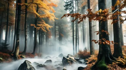 Wall Mural - a gloomy autumn forest in a thick fog