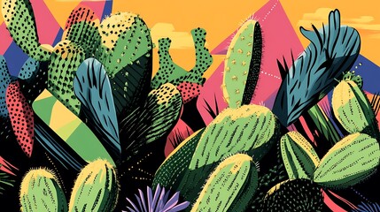 Poster - Colorful abstract cactus plants illustration.