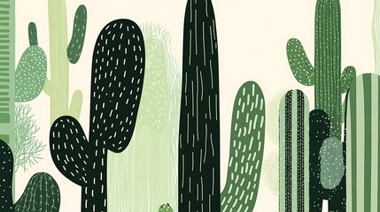 Poster - Green cactus plants on light background.