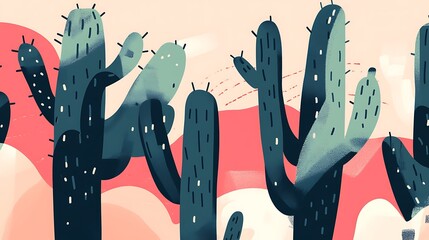 Poster - Cactus plants on abstract background.