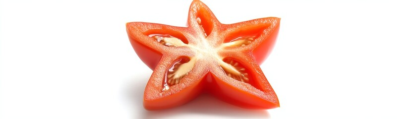 Sliced star-shaped tomato on a white isolated background.