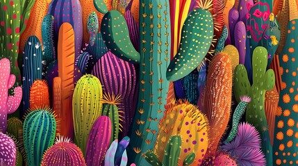 Poster - Colorful cactus plants illustration.