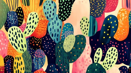 Poster - Colorful abstract cactus garden illustration.
