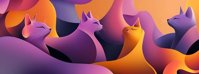 Canvas Print - Colorful abstract cats in a vibrant gradient background.