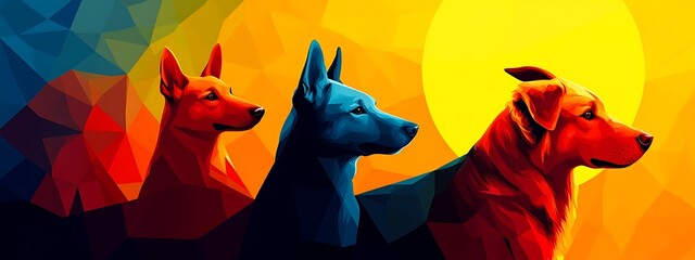 Canvas Print - Three dogs, colorful polygonal art.