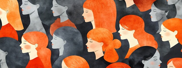 Poster - Crowd of diverse women's profiles.